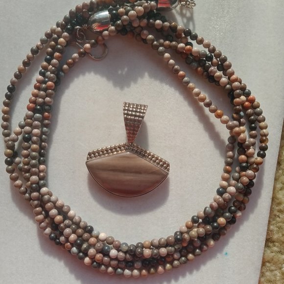 Jay King DTR 5 strand Jasper necklace and Jasper pendant 925 sterling silver, - Picture 2 of 12